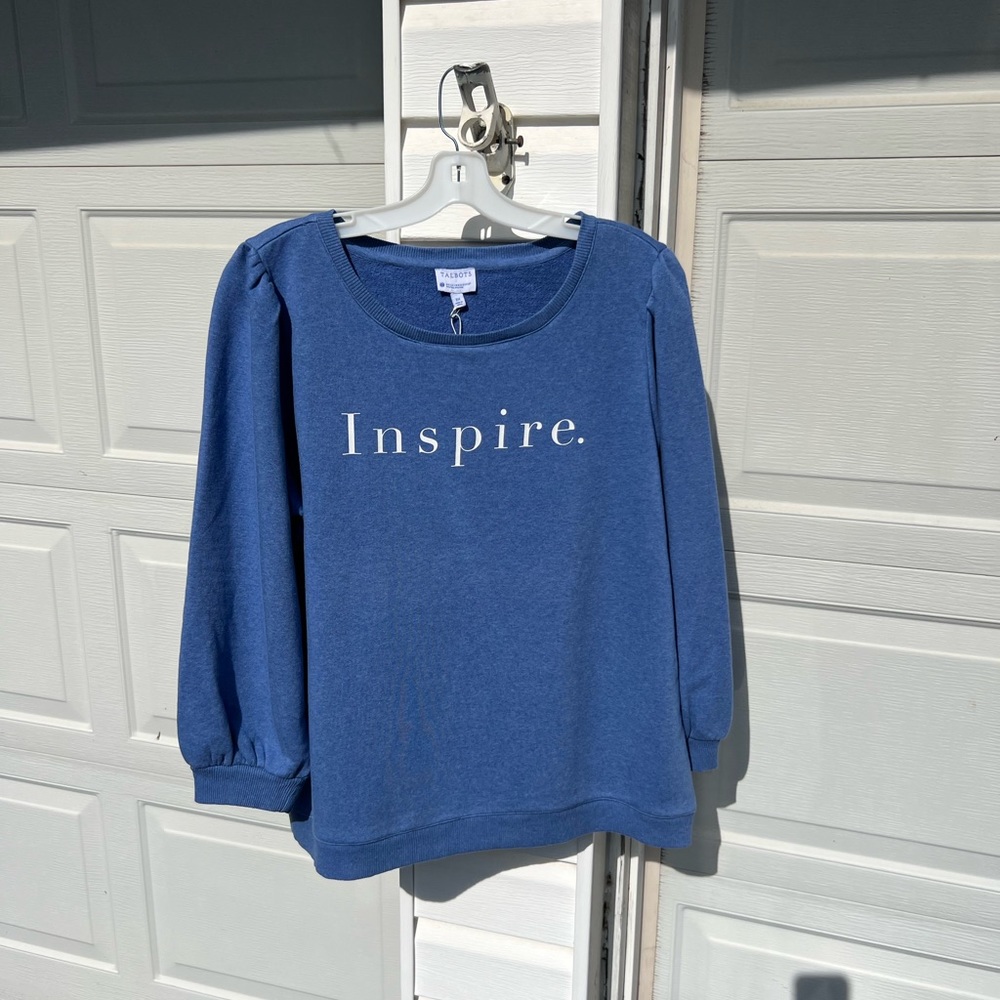 NWT Talbots Blue “Inspire” Long Fun Sleeve Sweatshirt